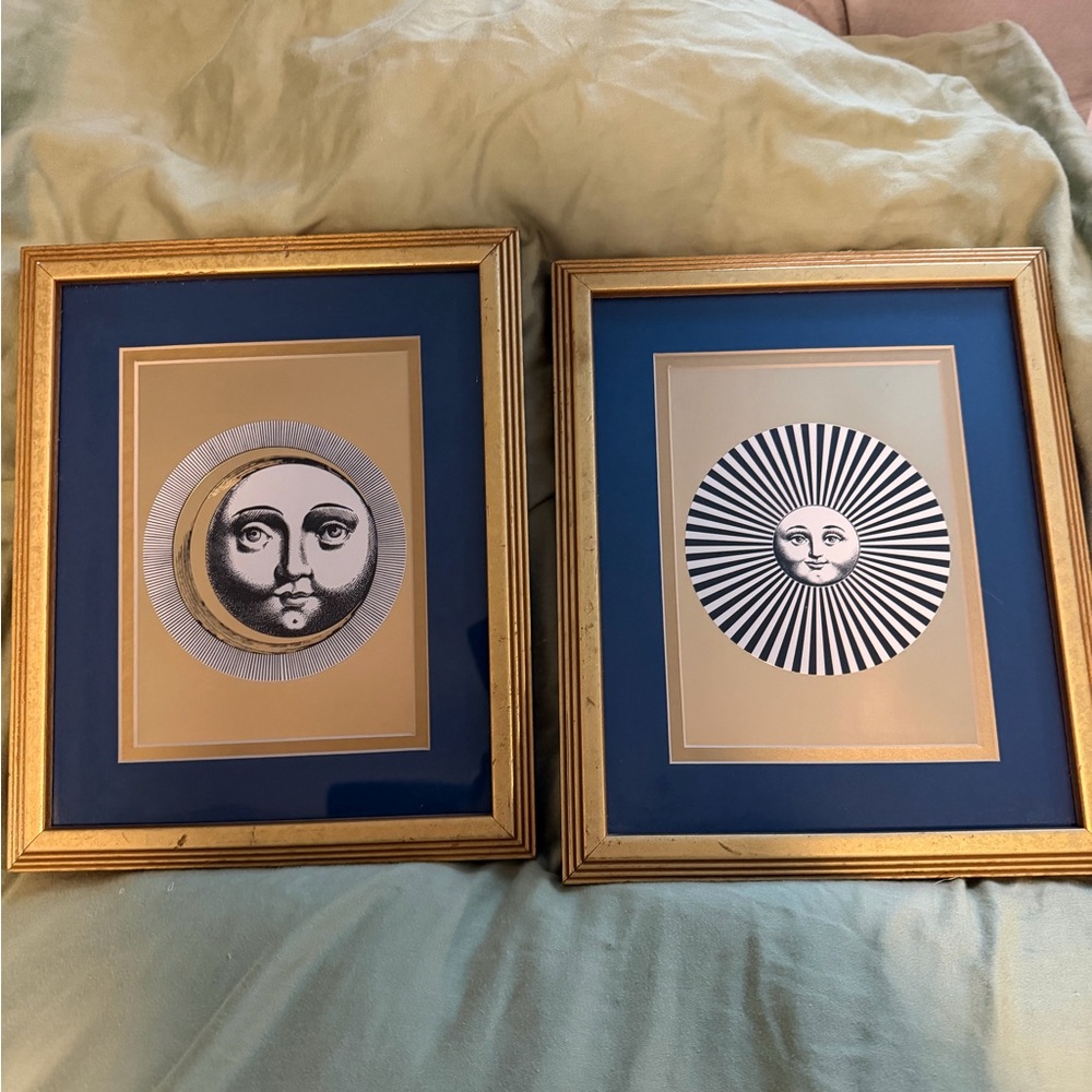 Gold and Blue Framed Sun and Moon Art Prints